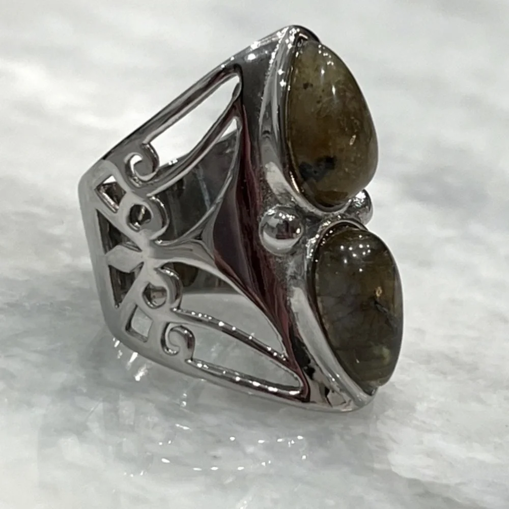 Malagasy Labradorite Large Open Framework Statement Ring Sz 8